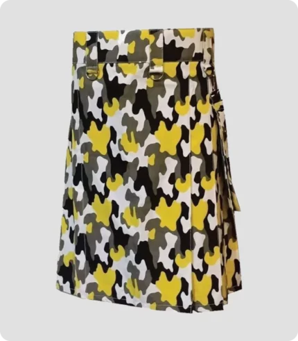 Modern Pattern Camo Utility Kilt with Detachable Pocke