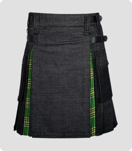 Black Denim Irish Tartan Hybrid Kilt