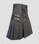 Black Denim Leather Strap Kilt Side