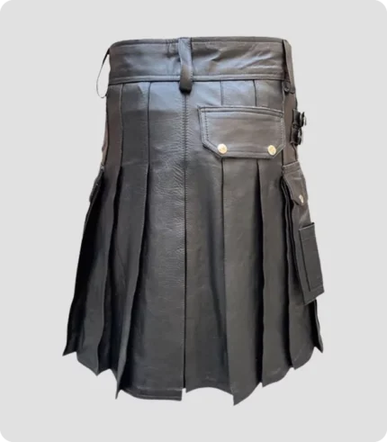 Black Leather Fashion Kilt Back