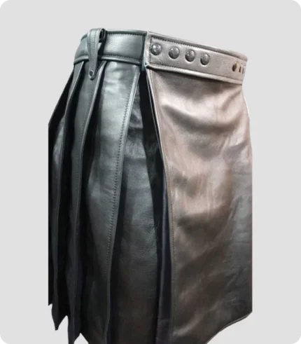 Black Leather Kilt with Navy Highlights Side