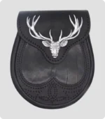 Black Stag Head Designe Leather Sporran