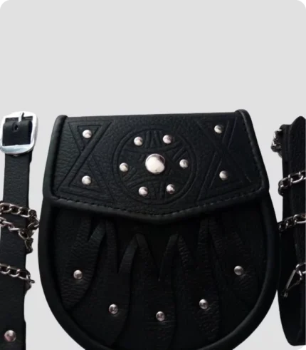 Black Three Tassel Leather Sporran With Chain Belt