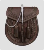 Brown Leather Braided Sporran With Thistle Pin Lock