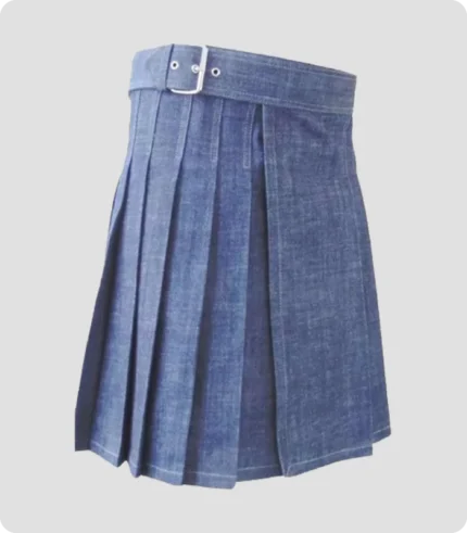 Stylish Blue Denim Kilt Side