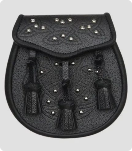 Celtic Embossed Studded Black Leather Sporran