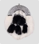 Chrome Celtic Cantle White Rabbit Sporran With 6 Black Fur Tassels