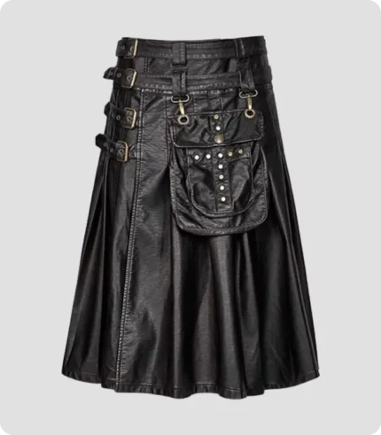 Custom Made Black Leather Gothic Kilt