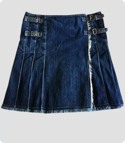 Dark Blue Denim Pleated Kilt