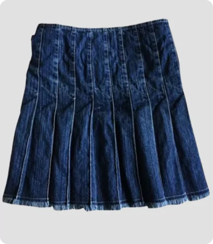 Dark Blue Denim Pleated Kilt Back