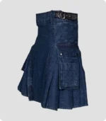 Dark Blue Stylish Denim Kilt Side