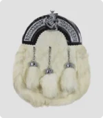 Full Dress Sporran White Rabbit Fur Chrome Lion Emblem