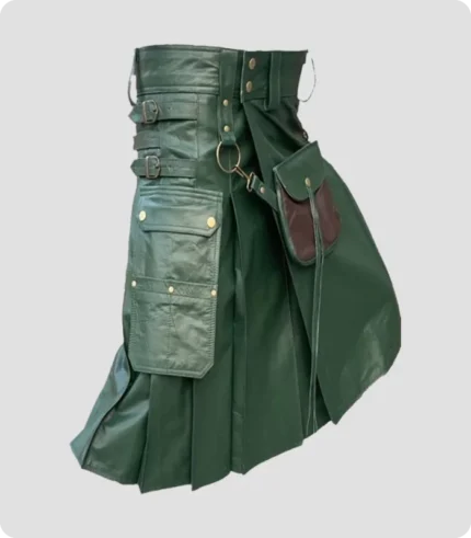 Green Leather Kilt With Sporrans