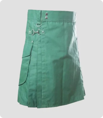 Green Utility Kilt With Cargo Pockets Side