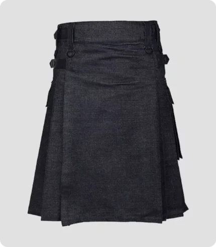 Hand Made Black Denim Utility Kilt