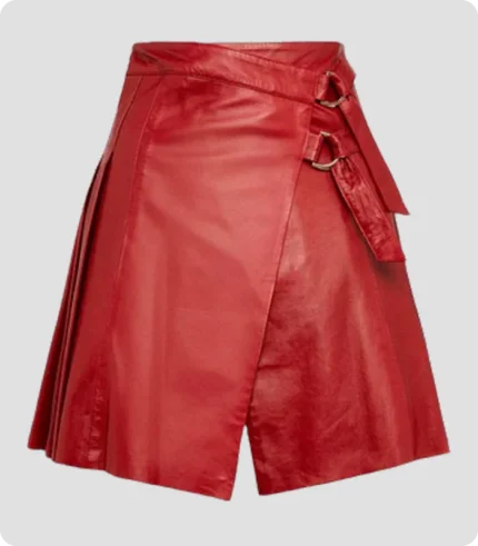 High Quality Scottish Red Women Leather Kilt