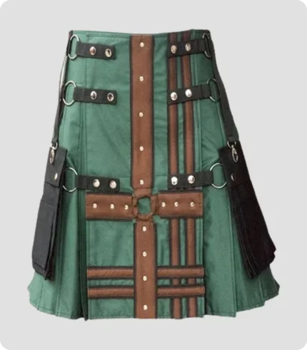 Hunter Green With Brown Medieval Hybrid Kilt