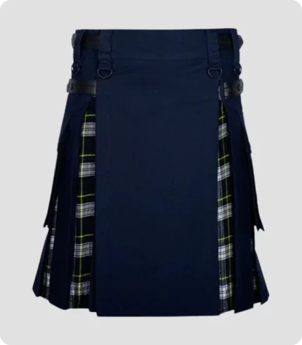 Navy Blue Cotton Dress Gordon Tartan Hybrid Kilt