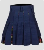 Navy Blue Cotton Hybrid Kilt Back