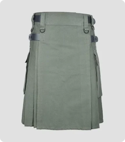 Olive Green Cotton Utility Kilt For Men