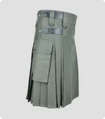 Olive Green Cotton Utility Kilt For Men Side