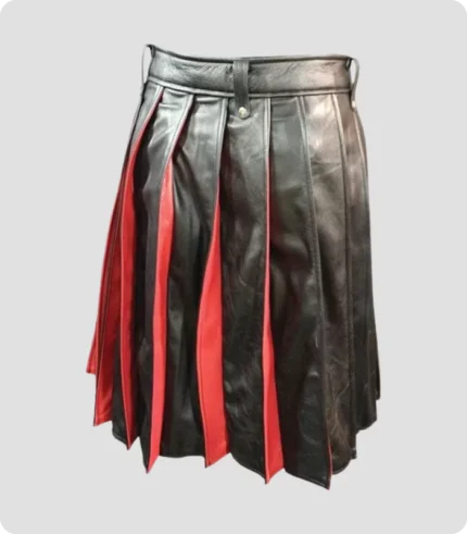 Pleated Black& Red Leather Kilt Back