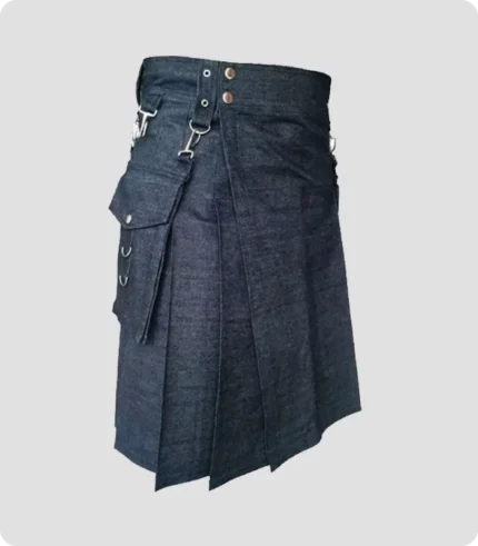 Premium Quality Black Denim Kilt Side