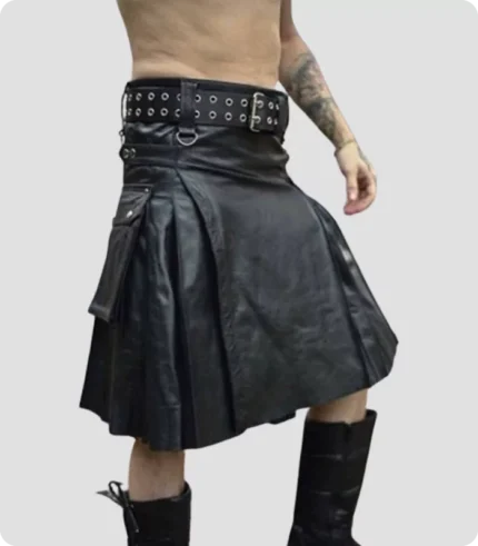 Premium Quality Black Leather Kilt