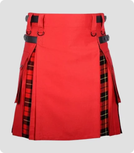 Red Cotton Wallace Tartan Scottis Hybrid Kilt