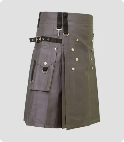 Scottish Grey Utility Sports Kilt Side