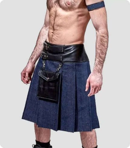 Stylish Leather Denim Kilt