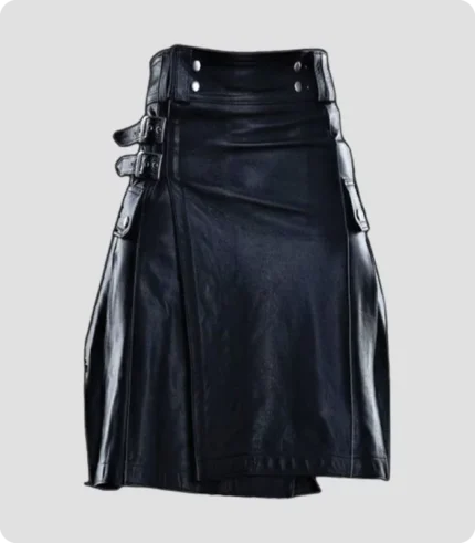 Stylish Pure Black Leather Kilt