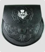 Stylish Thistle Crest Embossed Leather Sporran