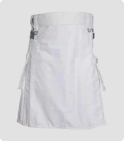 White Utility Kilt With Leather Straps