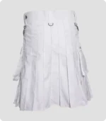 White Utility Kilt With Leather Straps back