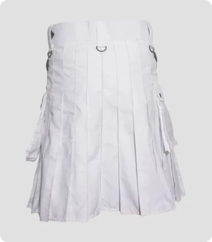 White Utility Kilt With Leather Straps back