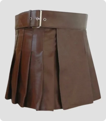 Women Brown Leather kilt Side