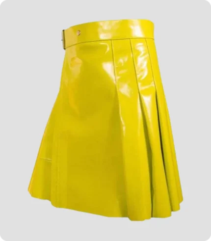 Women Yellow Leather Kilt